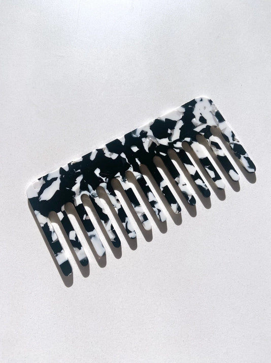 Wide Tooth Acetate Hair Comb - Black Tortoise
