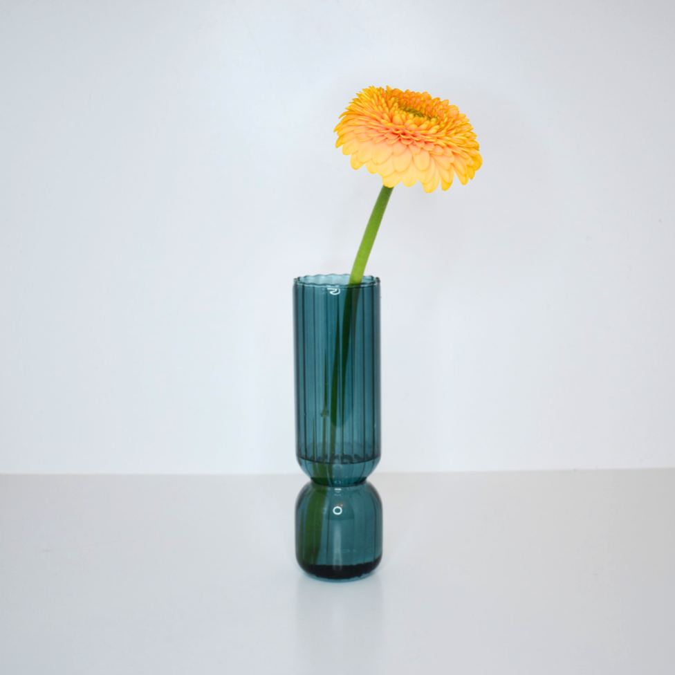 Fluted Glass Vase - Ocean Blue