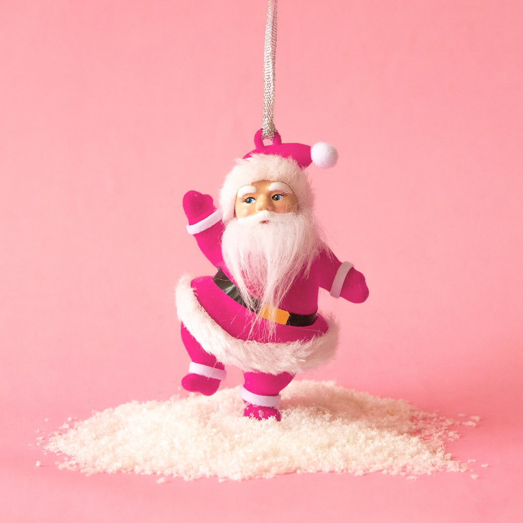 Retro Dancing Santa Ornament - Electric Pink