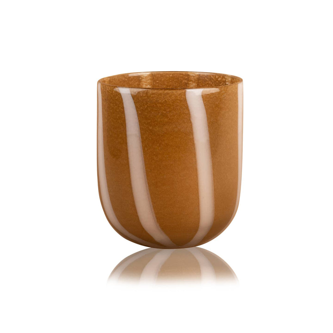 Amber Brown Striped Glass Pot