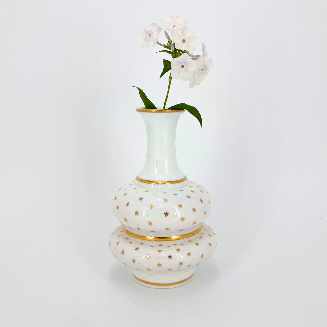 White Opaline Vase with Gold Star Detail