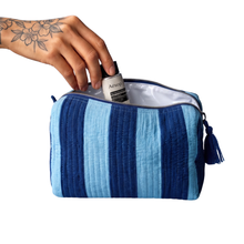 Load image into Gallery viewer, Handmade Cosmetic Bag - Light &amp; Dark Blue
