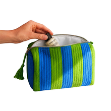 Load image into Gallery viewer, Handmade Cosmetic Bag - Green &amp; Blue

