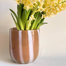 Load image into Gallery viewer, Amber Brown Striped Glass Pot
