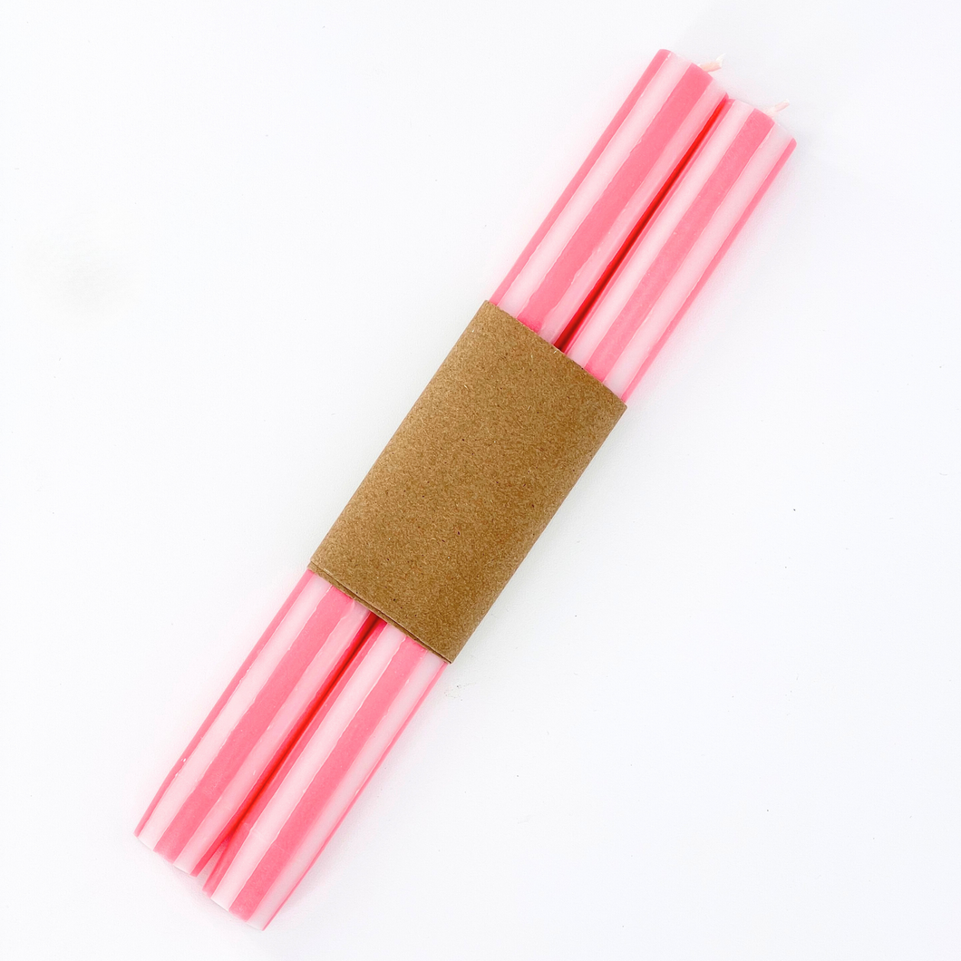 Striped Dinner Candles - Pink/White