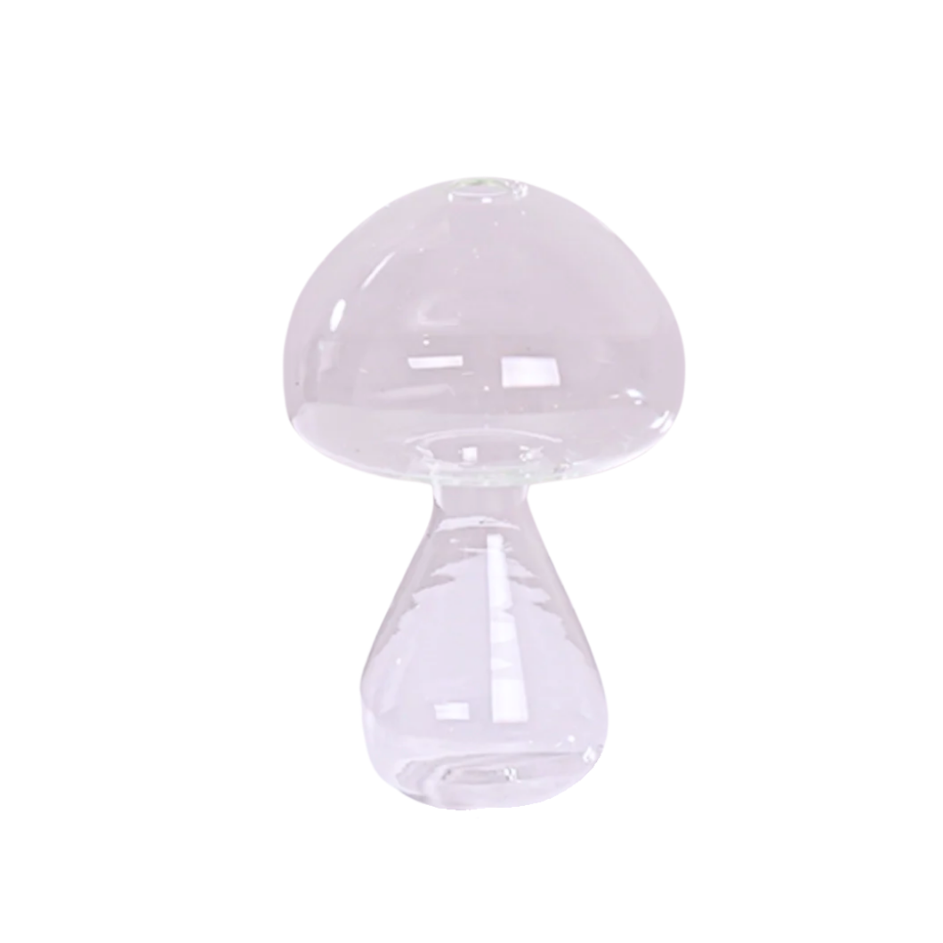 Mini Glass Mushroom Bud Vase - Clear Bubble
