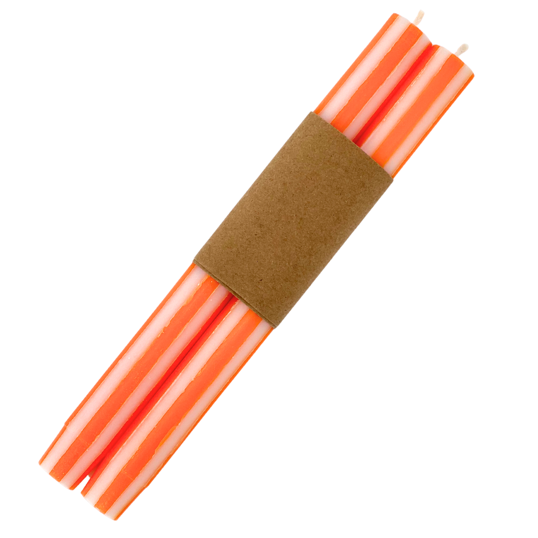 Striped Dinner Candles - Orange/White