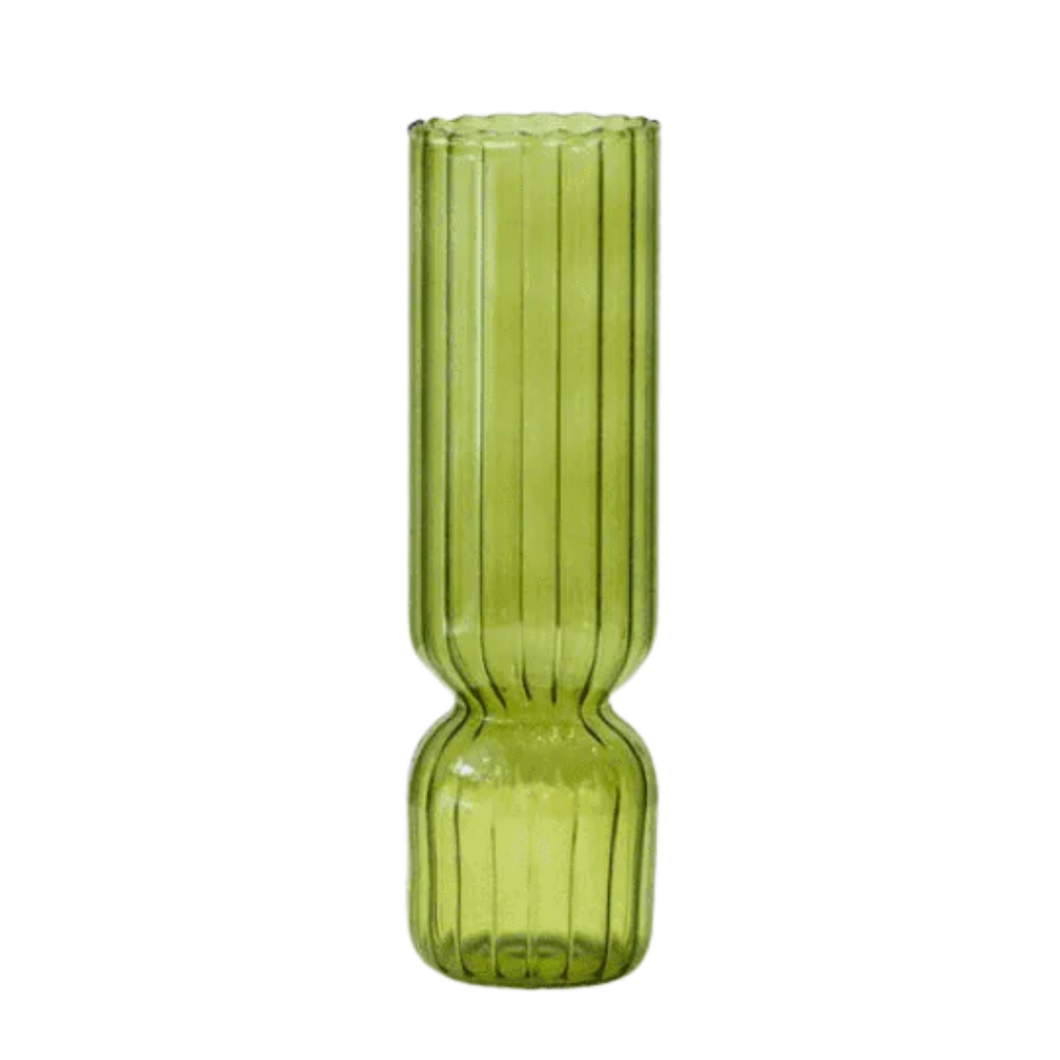 Fluted Glass Vase - Green