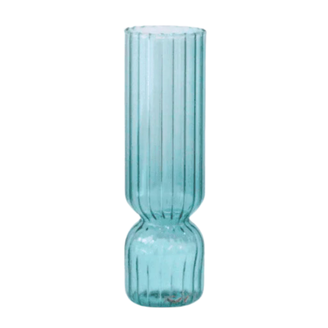 Fluted Glass Vase - Ocean Blue