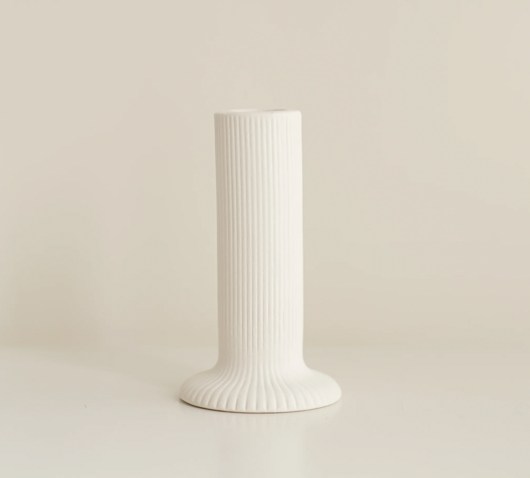 Ridge Ceramic Candle Holder - White