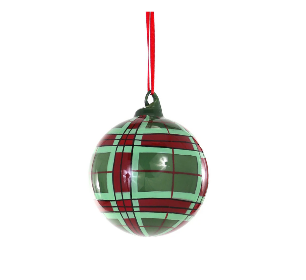 Plaid Tree Bauble Ornament - Green