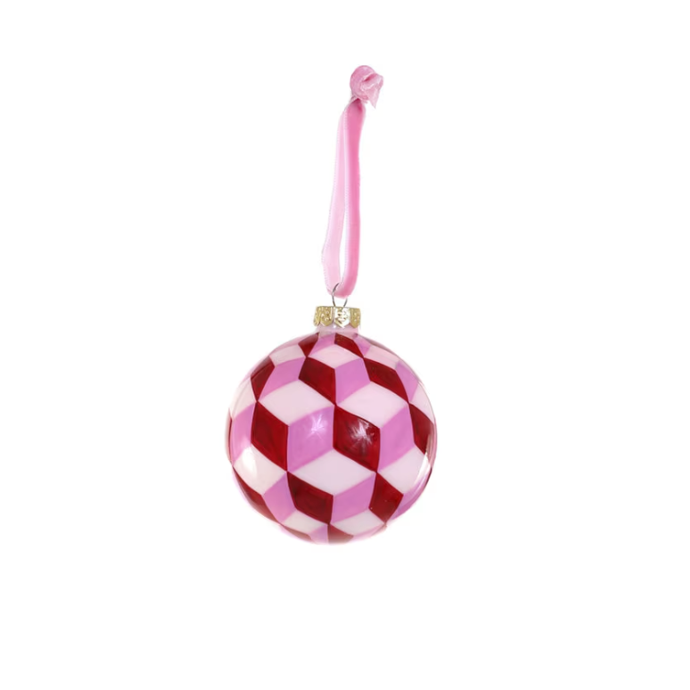 Tumbling Block Bauble Ornament - Pink Small