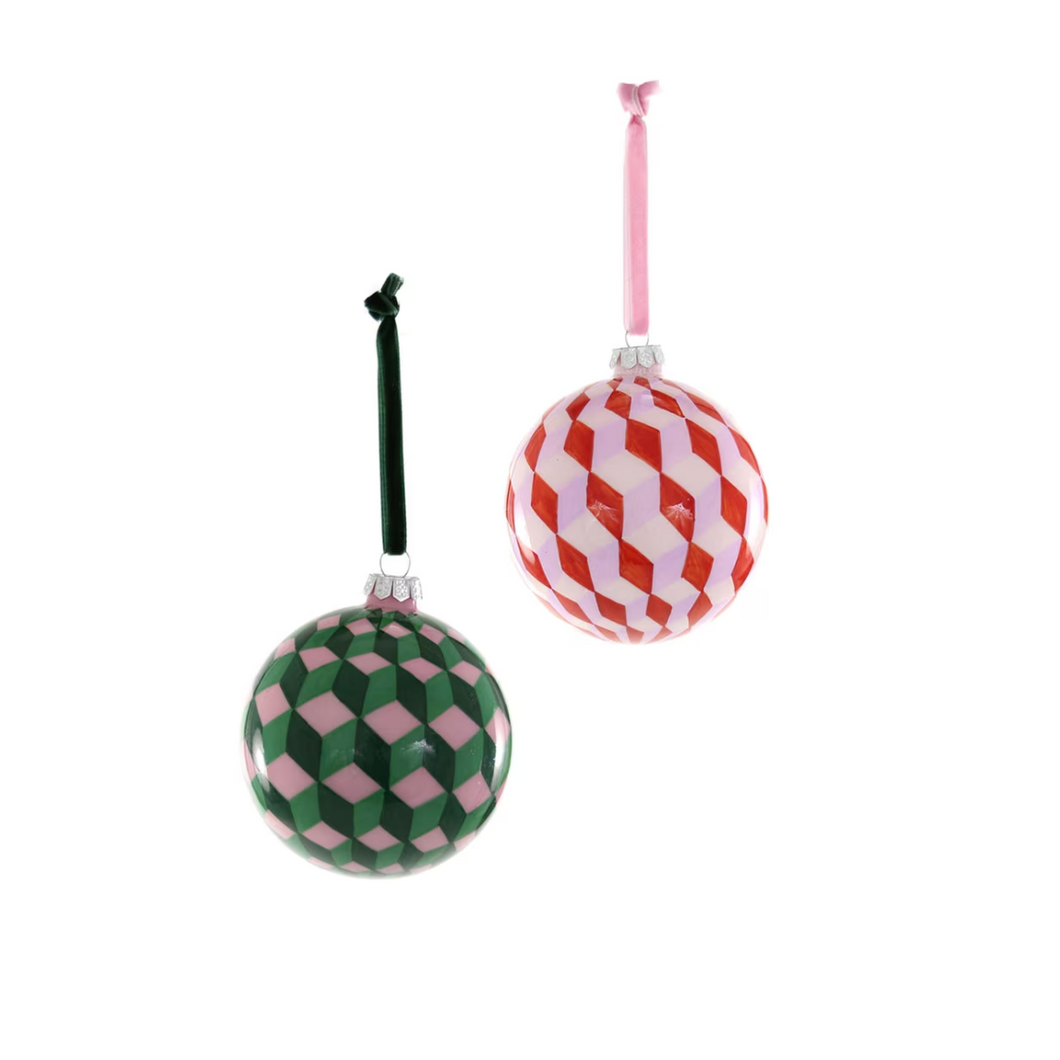 Tumbling Block Bauble Ornament - Pink & Green Large