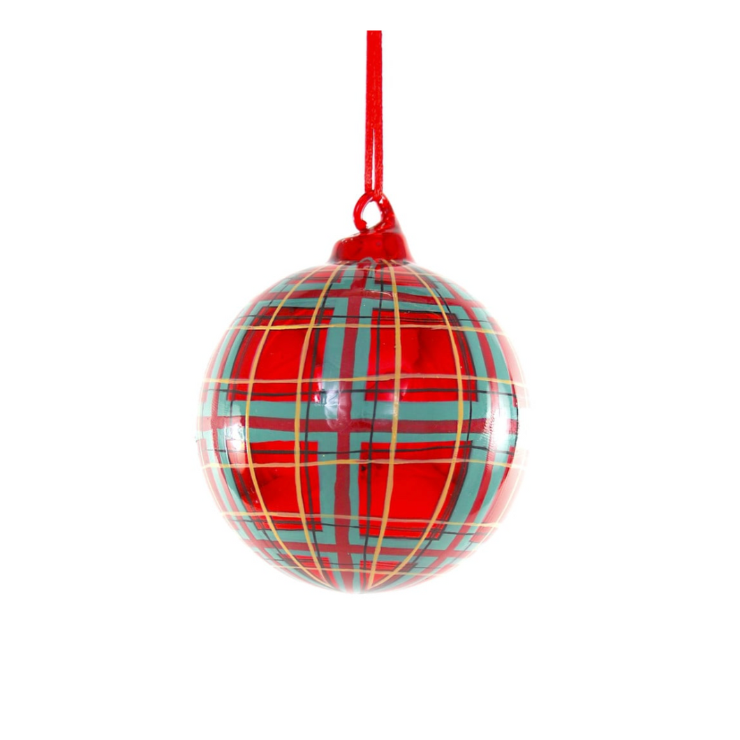 Plaid Tree Bauble Ornament - Red