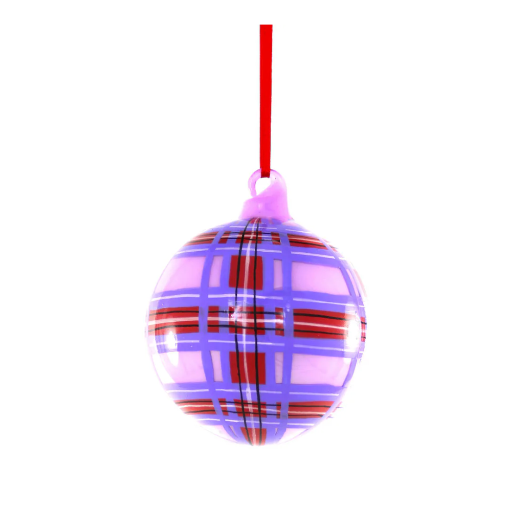 Plaid Tree Bauble Ornament - Purple