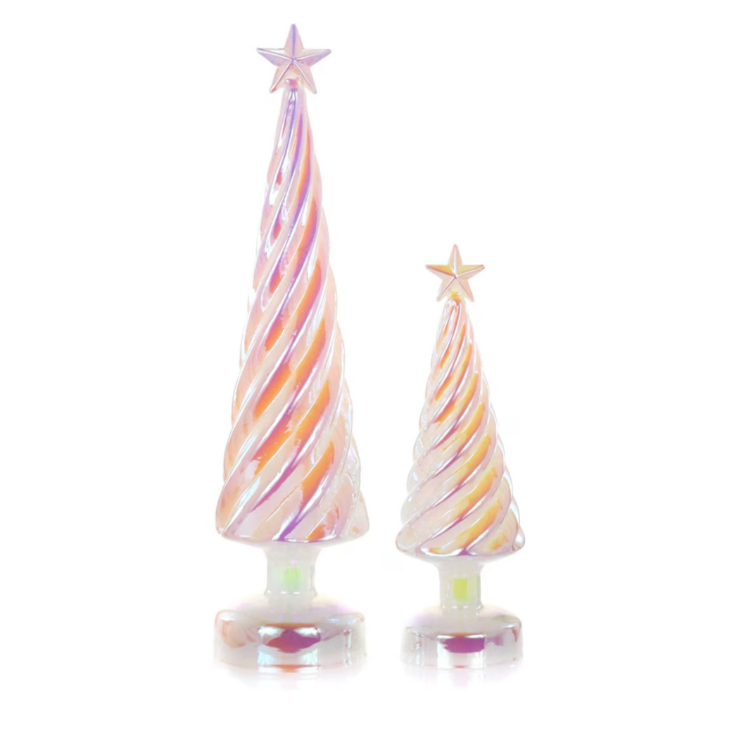 Iridescent Glass Lit Trees - Pearl