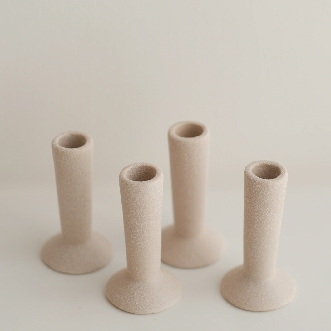 Textured Ceramic Candle Holder - Sandy Beige