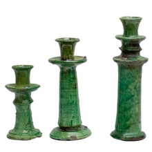 Load image into Gallery viewer, Handmade Moroccan Tamegroute Candlestick - Solid Green (Multiple Sizes)
