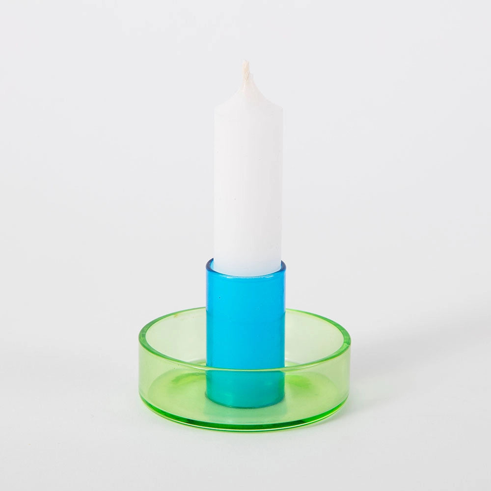 Two-Tone Glass Candle Holder - Blue/Green