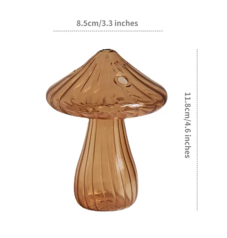 Mini Glass Mushroom Bud Vase - Brown