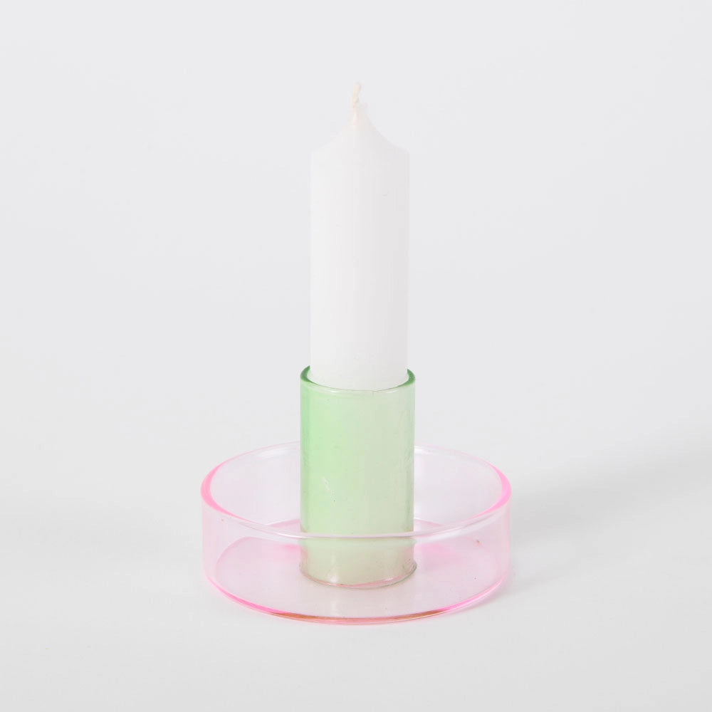 Two-Tone Glass Candle Holder - Pink/Green