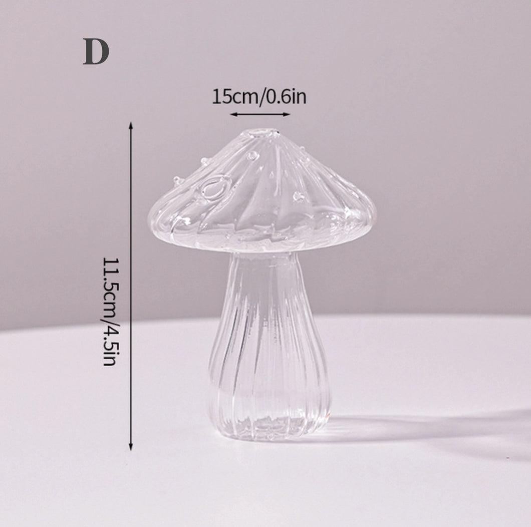 Mini Glass Mushroom Bud Vase - Clear