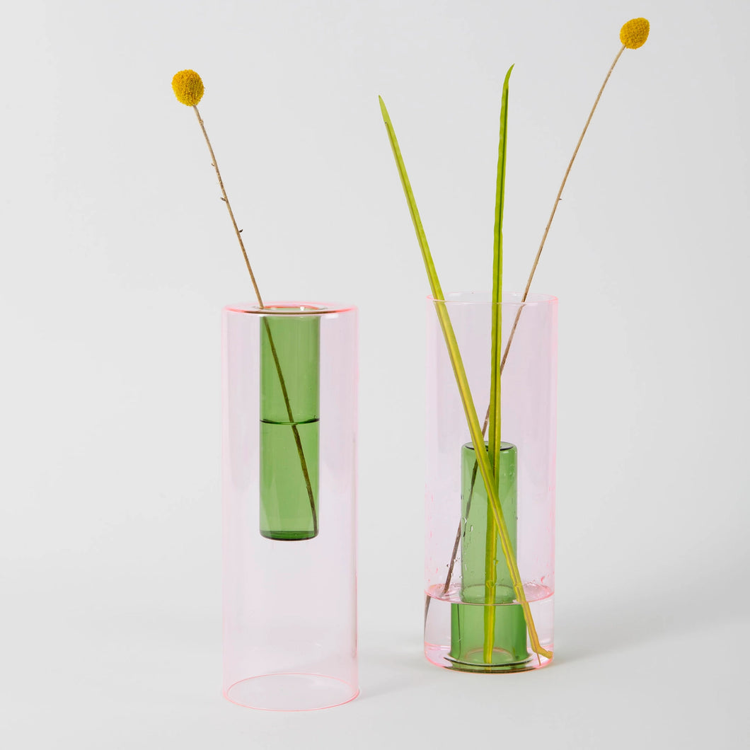 Reversible Glass Vase - Green/Pink (multiple sizes)