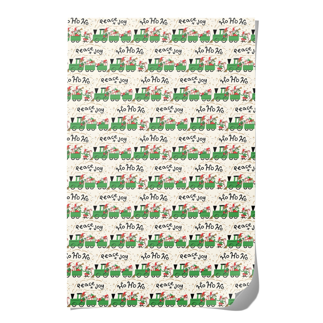 Elf Train Wrapping Paper