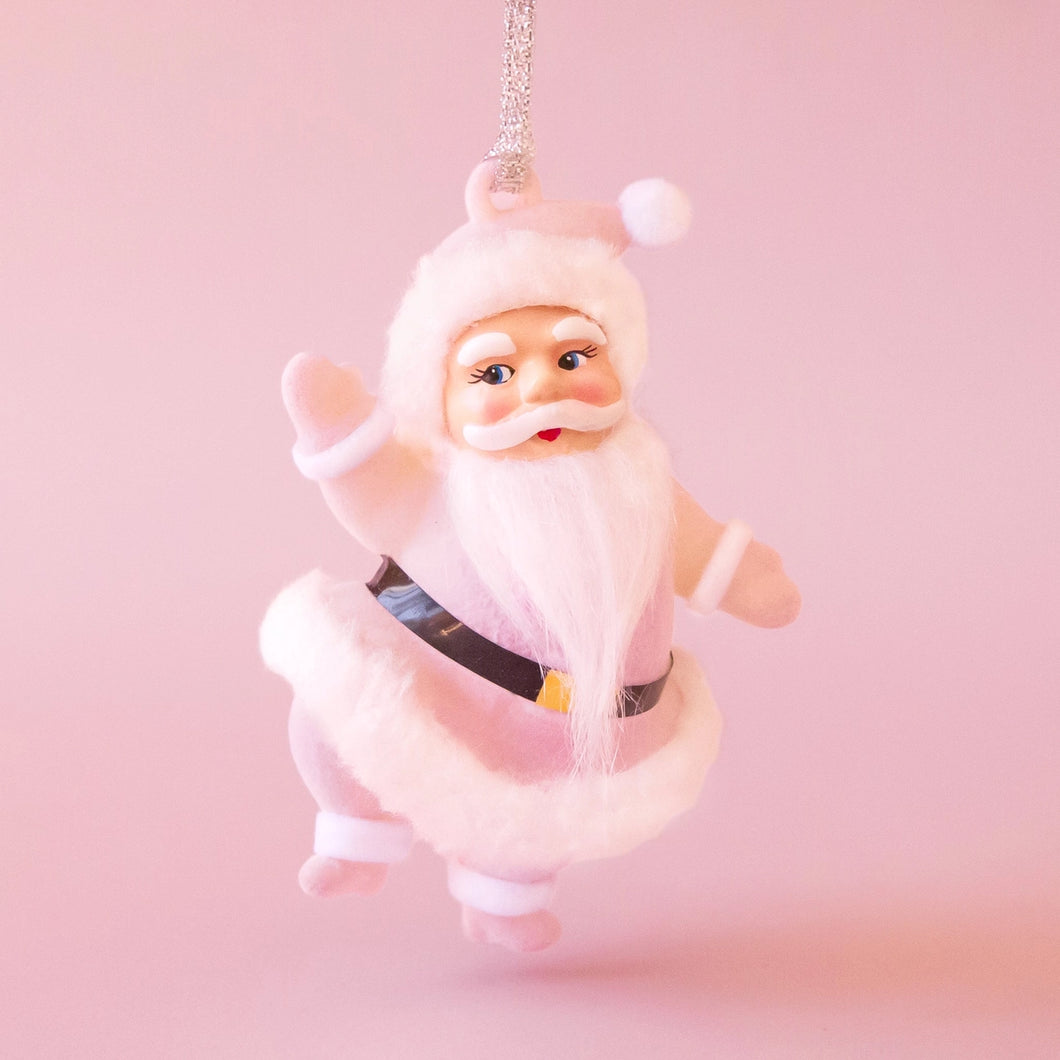 Retro Dancing Santa Ornament - Light Pink