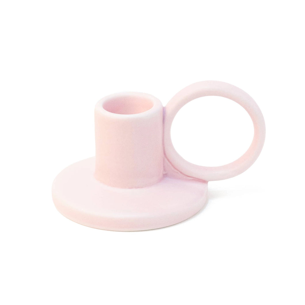 Pink Hoop Ceramic Candle Holder - Short