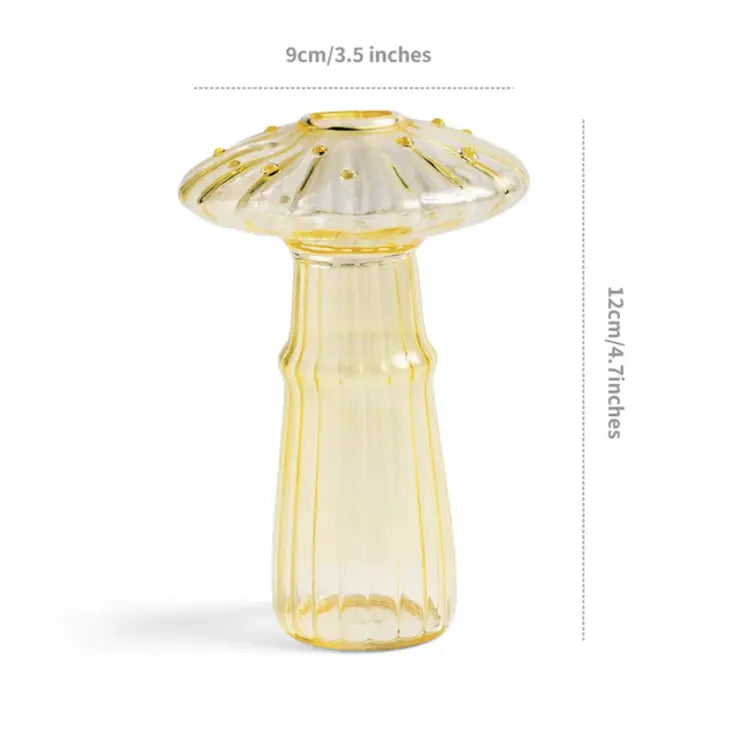 Mini Glass Mushroom Bud Vase - Yellow