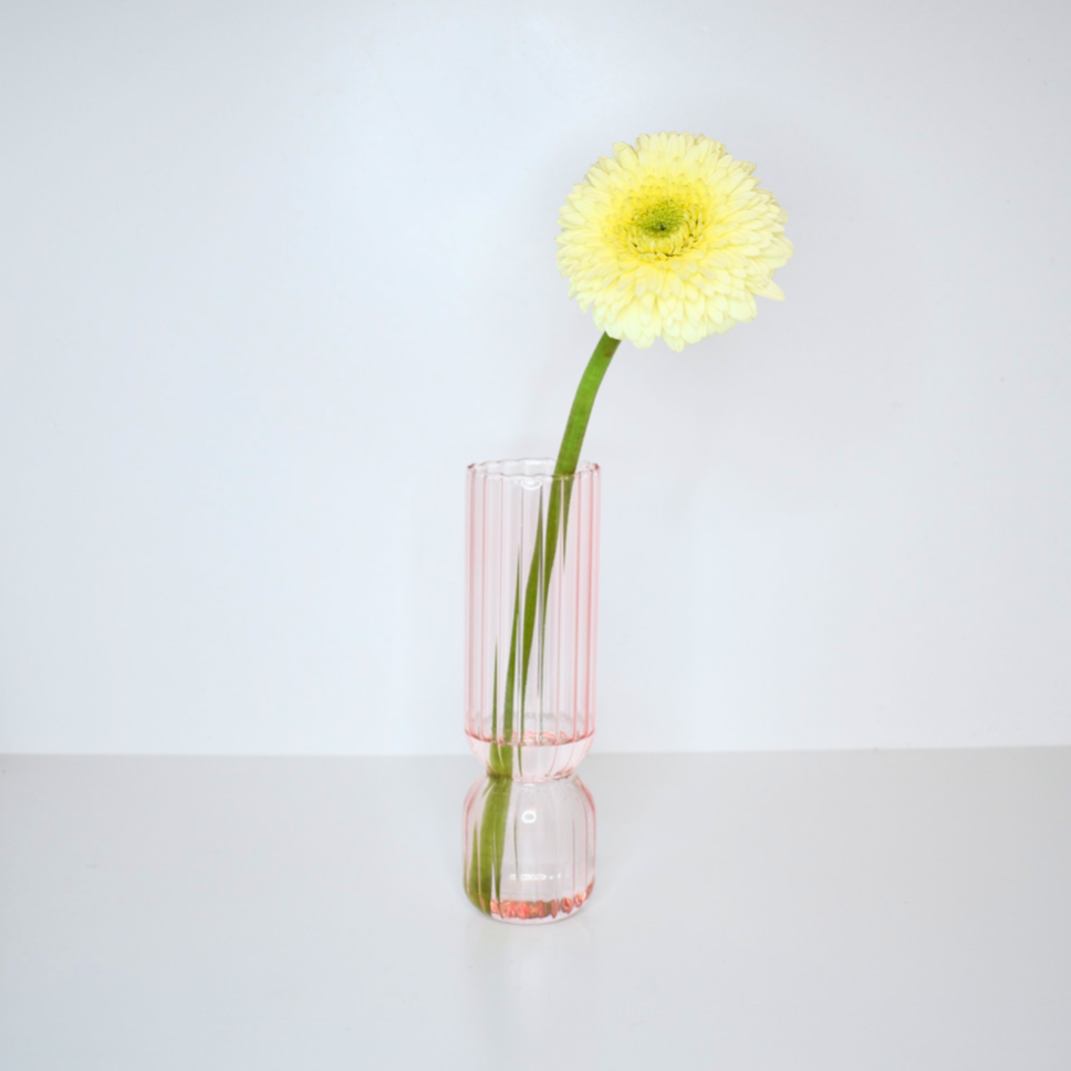 Fluted Glass Vase - Pink