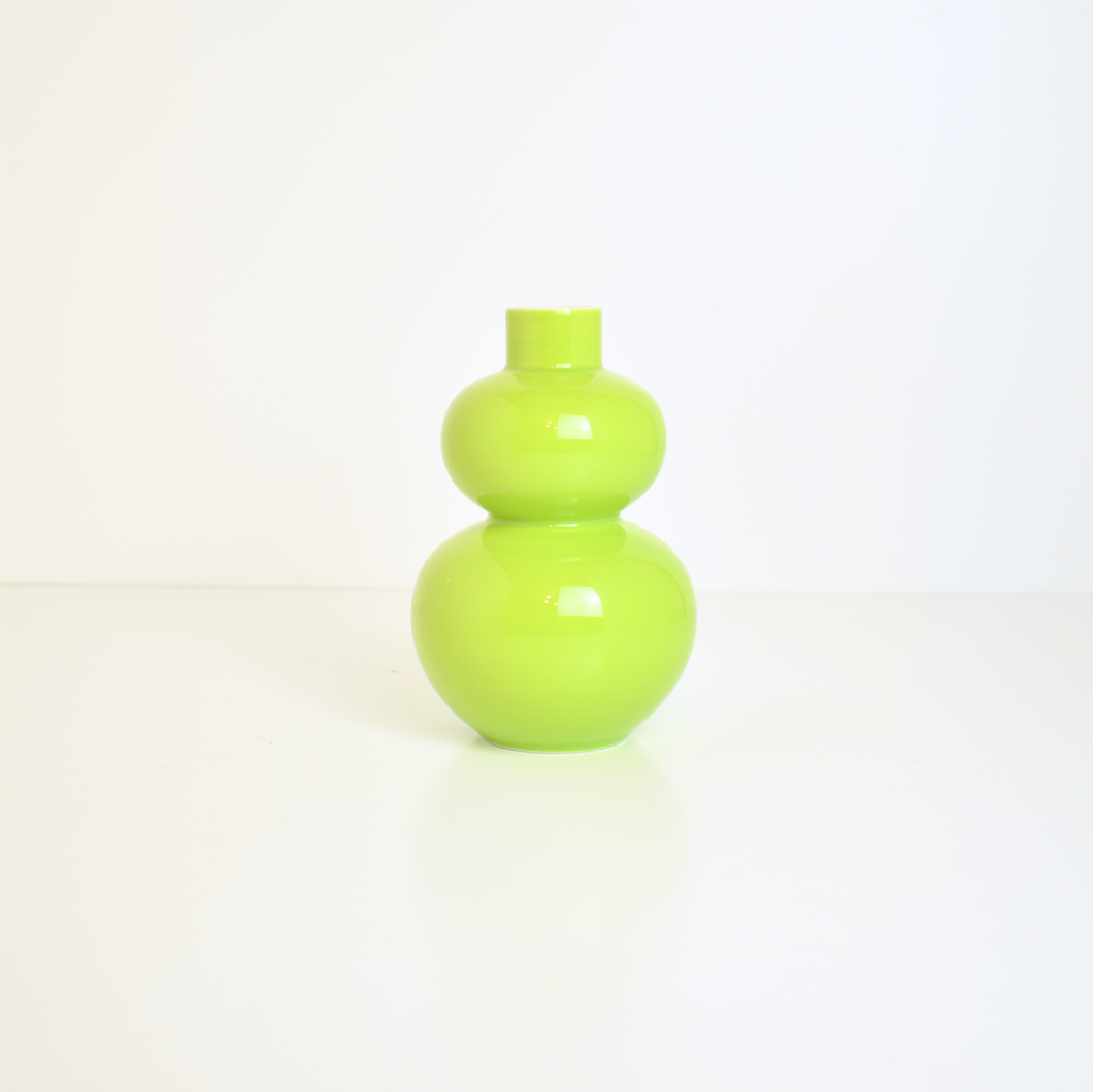 Glossy Porcelain Mini Double Lobed Vase - Apple Green
